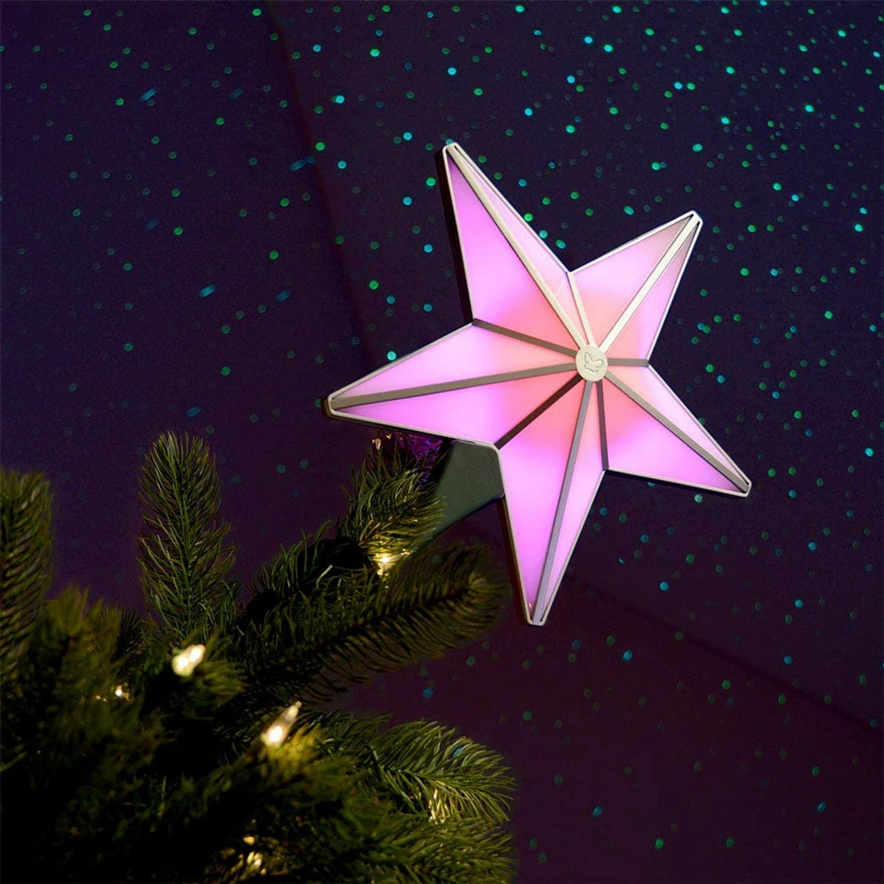BlissLights Shining Star Christmas Tree Topper - Multicolored LED Light Show, Indoor Holiday Projector Lighting (Silver Trim, Green Stars) 2 BlissLights Shining Star Christmas Tree Topper - Multicolored LED Light Show, Indoor Holiday Projector Lighting (Silver Trim, Green Stars) - Image 2