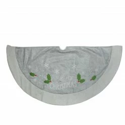 Dyno 48" Gray And Green 'Merry CHRISTMAS' Mottled Tree Skirt With Herringbone Bordered Trim