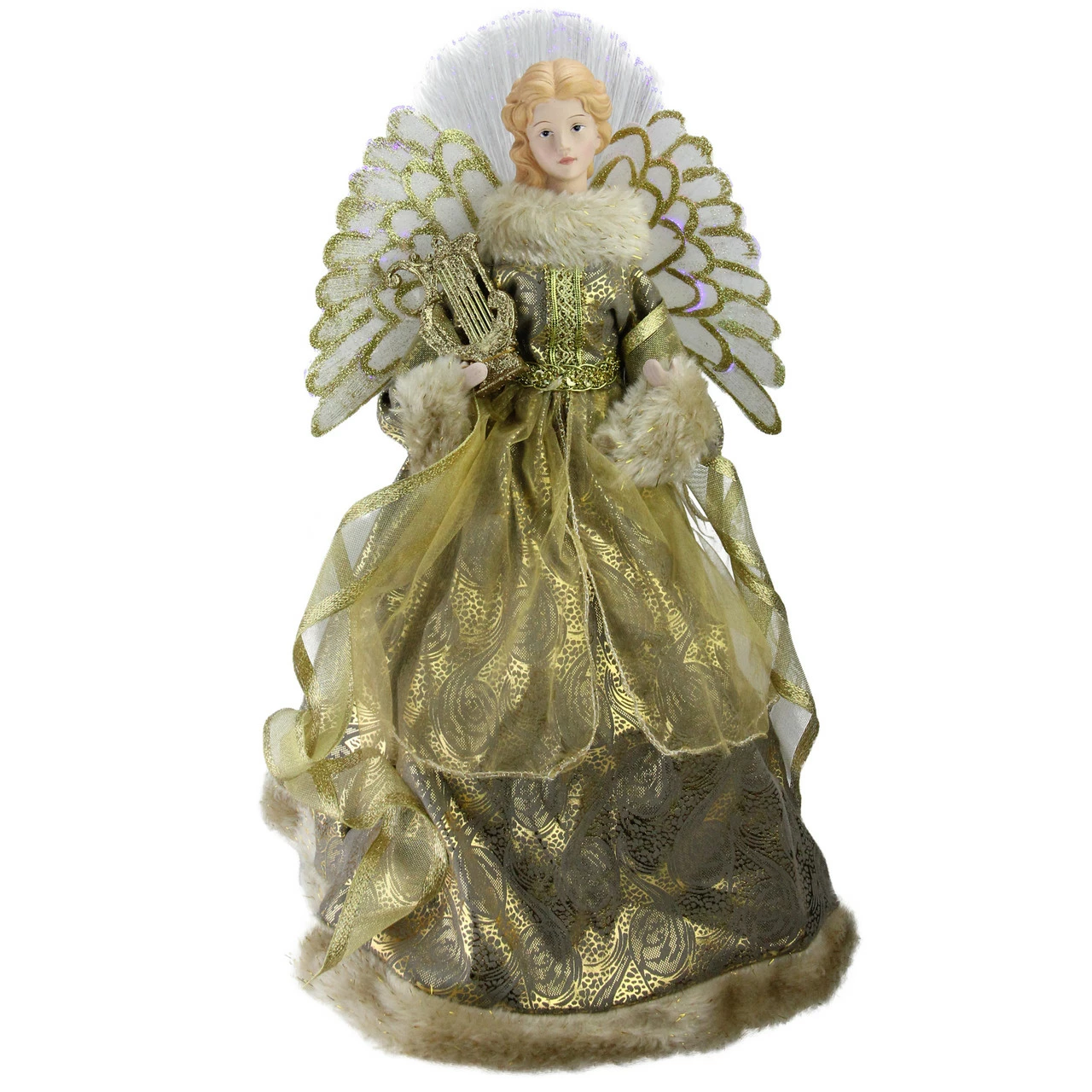 Northlight 16" Gold And Brown Lighted Angel In Gown With Harp Christmas Tree Topper 1 Northlight 16" Gold And Brown Lighted Angel In Gown With Harp Christmas Tree Topper