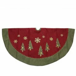 Northlight 48" Natural Red And Green Christmas Tree Skirt With Blanket Stitching Trim