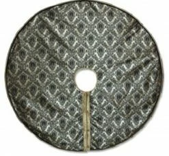 Melrose 54" Elegant Shiny Black And Antique Gold Damask Floral Print Christmas Tree Skirt