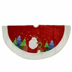 Northlight 48" Embroidered Red Velveteen Santa Claus And Reindeer Christmas Tree Skirt