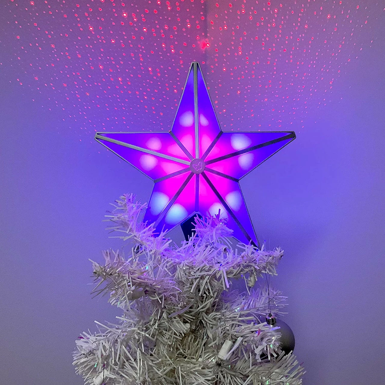 BlissLights Shining Star Christmas Tree Topper - Multicolored LED Light Show, Indoor Holiday Projector Lighting (Gold Trim, Red Stars) 3 BlissLights Shining Star Christmas Tree Topper - Multicolored LED Light Show, Indoor Holiday Projector Lighting (Gold Trim, Red Stars) - Image 3