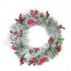 Northlight Berries And Red Cardinals In Nests Flocked Artificial Christmas Wreath, 24-Inch, Unlit