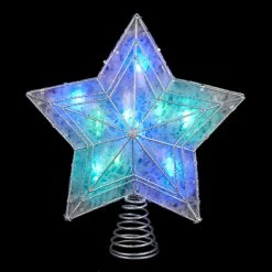 Kurt Adler 12" Lighted Silver And Clear Star Color Changing LED Christmas Tree Topper