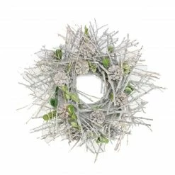 Napa Home & Garden Glittered Twig, Pine Cone And Leaf Artificial Christmas Wreath - 20-Inch, Unlit