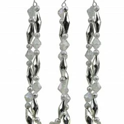 St. Nick's Choice Set Of 3 Silver And Clear Beaded Artificial Christmas Garland Swag - Unlit