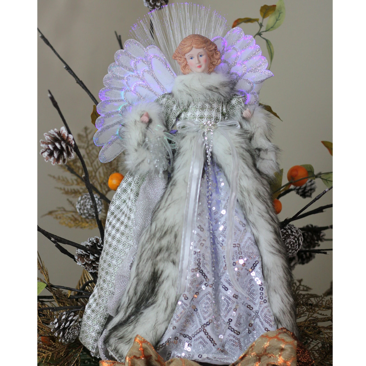 Northlight 16" Lighted Fiber Optic Angel In Silver Gingham Coat Christmas Tree Topper 3 Northlight 16" Lighted Fiber Optic Angel In Silver Gingham Coat Christmas Tree Topper - Image 3