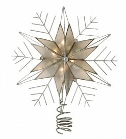 Kurt Adler 10.5" Lighted Capiz Star With Silver Snow Flake Christmas Tree Topper - Clear Lights