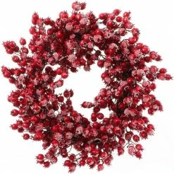 Floral Home 22" Red Frosted Berry Wreath Twig Berries Holiday Decorative Winter Christmas Wreath For Front Door, Fireplace, Mantel, Xmas Décor