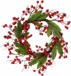Floral Home 16" Holiday Christmas Wreath, Red Berry Wreath