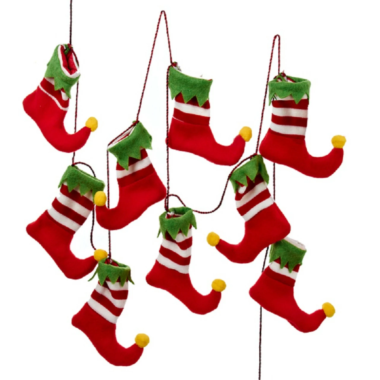 Kurt Adler 6' Red, White And Green Santa's Workshop Elf Stocking Christmas Garland 1 Kurt Adler 6' Red, White And Green Santa's Workshop Elf Stocking Christmas Garland