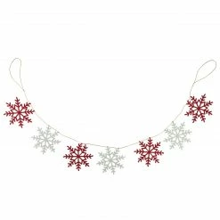 Napco 42.5" Red And White Glitter Flat Snowflake Shaped Christmas Garland
