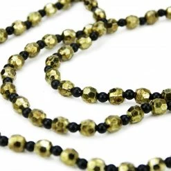 CC Christmas Decor 2.5' X 14" Black And Gold Beaded Artificial Christmas Swag Garland - Unlit