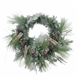 Allstate 24” Artificial Frosted Pine, Birch Scrolls And Pine Cone Christmas Wreath - Unlit