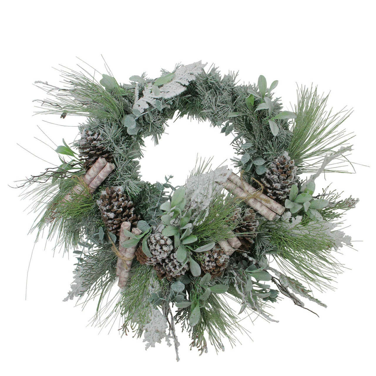 Allstate 24” Artificial Frosted Pine, Birch Scrolls And Pine Cone Christmas Wreath - Unlit 1 Allstate 24” Artificial Frosted Pine, Birch Scrolls And Pine Cone Christmas Wreath - Unlit