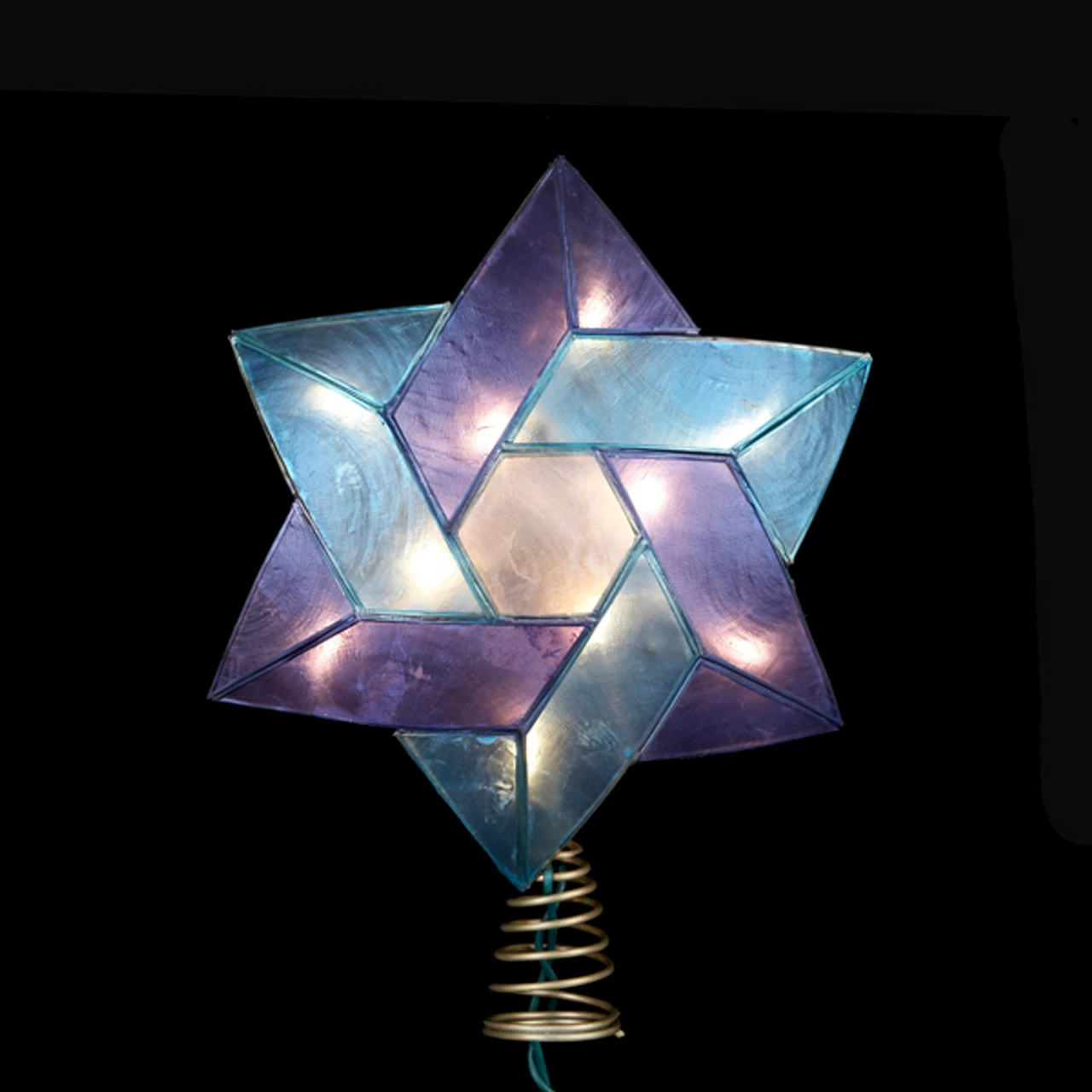 Kurt Adler 8" Lighted Blue And White Star Of David Capiz Shell Christmas Tree Topper - Clear Lights 1 Kurt Adler 8" Lighted Blue And White Star Of David Capiz Shell Christmas Tree Topper - Clear Lights