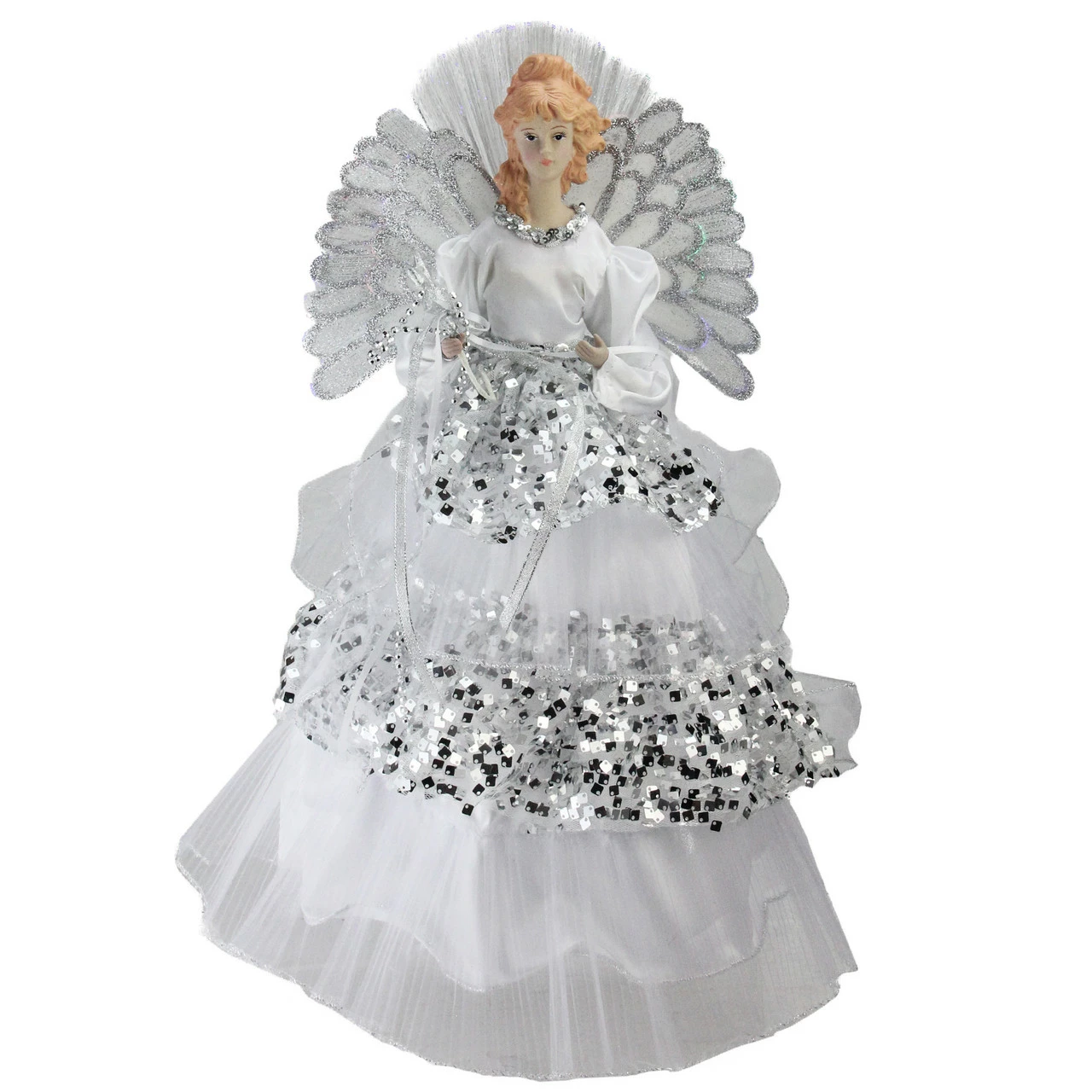 Northlight 16" White And Silver Lighted Fiber Optic Angel Sequined Gown Christmas Tree Topper 1 Northlight 16" White And Silver Lighted Fiber Optic Angel Sequined Gown Christmas Tree Topper