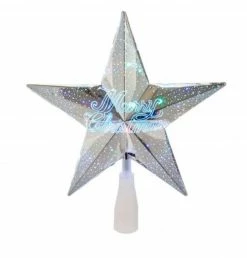 Kurt Adler 18" Silver "Merry Christmas" Star Tree Topper - Multi Colored