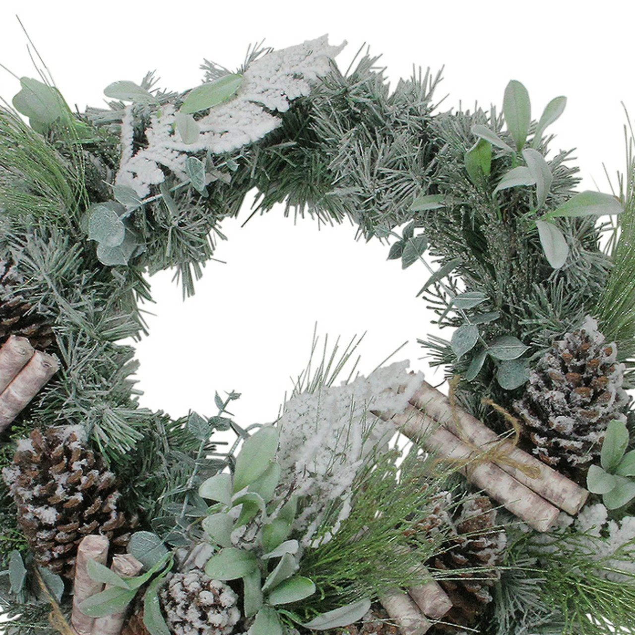 Allstate 24” Artificial Frosted Pine, Birch Scrolls And Pine Cone Christmas Wreath - Unlit 2 Allstate 24” Artificial Frosted Pine, Birch Scrolls And Pine Cone Christmas Wreath - Unlit - Image 2