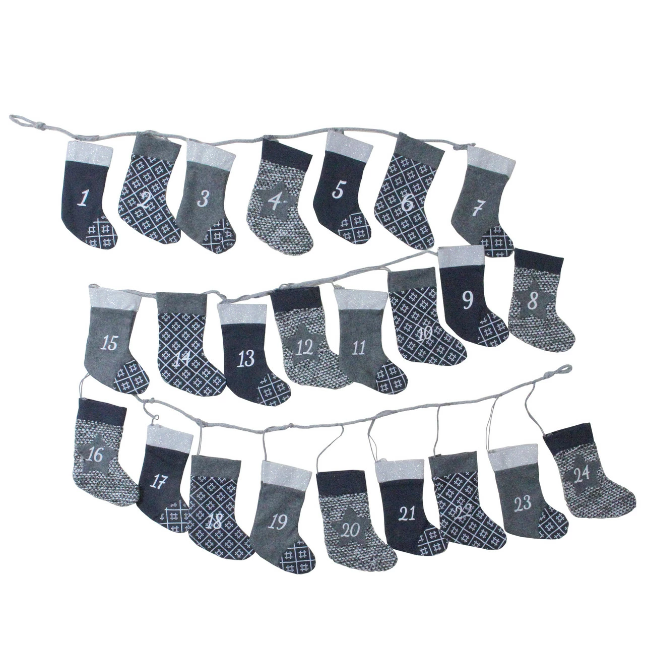 Northlight 96' Blue And Gray Countdown Christmas Stocking Garland - Unlit 1 Northlight 96' Blue And Gray Countdown Christmas Stocking Garland - Unlit