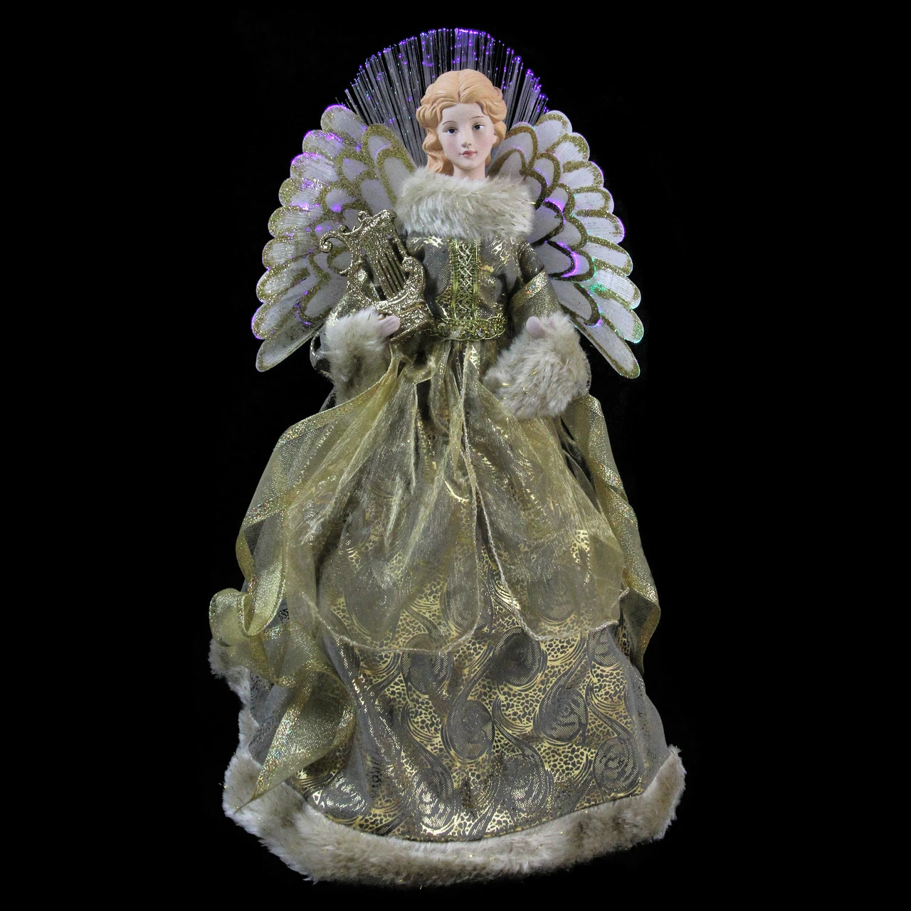 Northlight 16" Gold And Brown Lighted Angel In Gown With Harp Christmas Tree Topper 2 Northlight 16" Gold And Brown Lighted Angel In Gown With Harp Christmas Tree Topper - Image 2