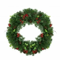 Northlight 29" Mixed Pine With Red Berries And Pine Cones Artificial Christmas Wreath - Unlit