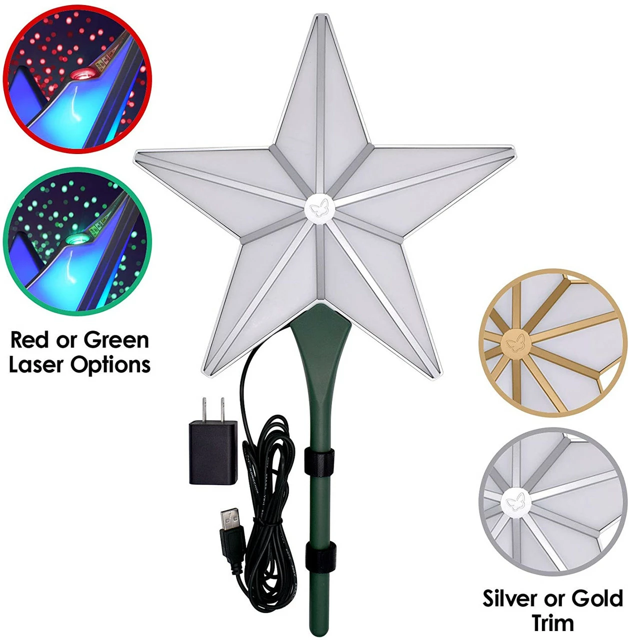 BlissLights Shining Star Christmas Tree Topper - Multicolored LED Light Show, Indoor Holiday Projector Lighting (Gold Trim, Red Stars) 4 BlissLights Shining Star Christmas Tree Topper - Multicolored LED Light Show, Indoor Holiday Projector Lighting (Gold Trim, Red Stars) - Image 4
