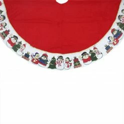 Northlight 48" Christmas Traditions Red, White And Gold Glittered Jolly Snowmen Scene Bordered Tree Skirt