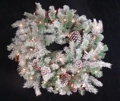 Allstate 30" Flocked Pine Cone Christmas Wreath - Clear Lights