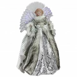 Northlight 16" Lighted Fiber Optic Angel In Silver Gingham Coat Christmas Tree Topper