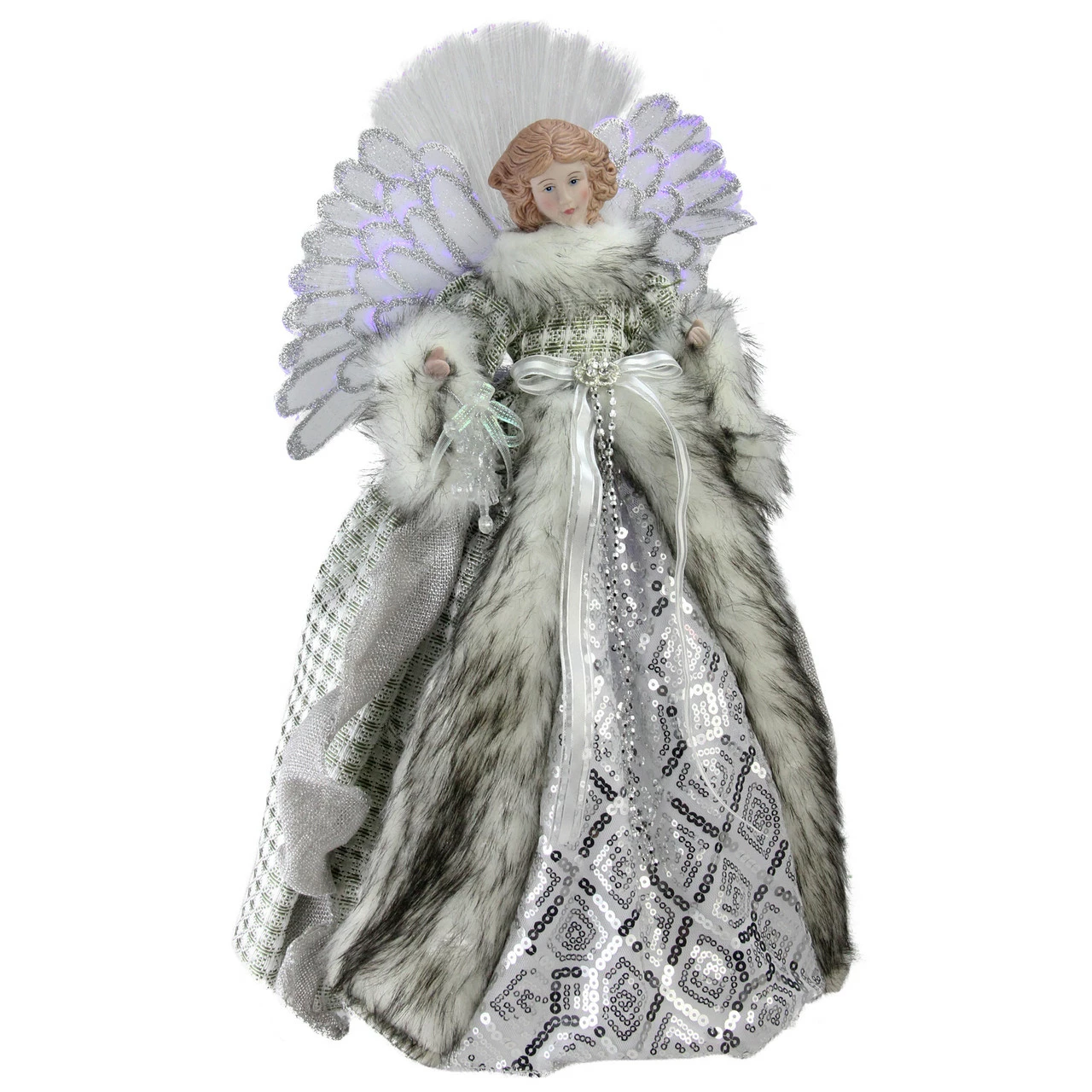 Northlight 16" Lighted Fiber Optic Angel In Silver Gingham Coat Christmas Tree Topper 1 Northlight 16" Lighted Fiber Optic Angel In Silver Gingham Coat Christmas Tree Topper