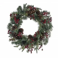 CC Christmas Decor 24" Green And Red Pre-Lit LED Berry Pinecone Indoor/Outdoor Wreath