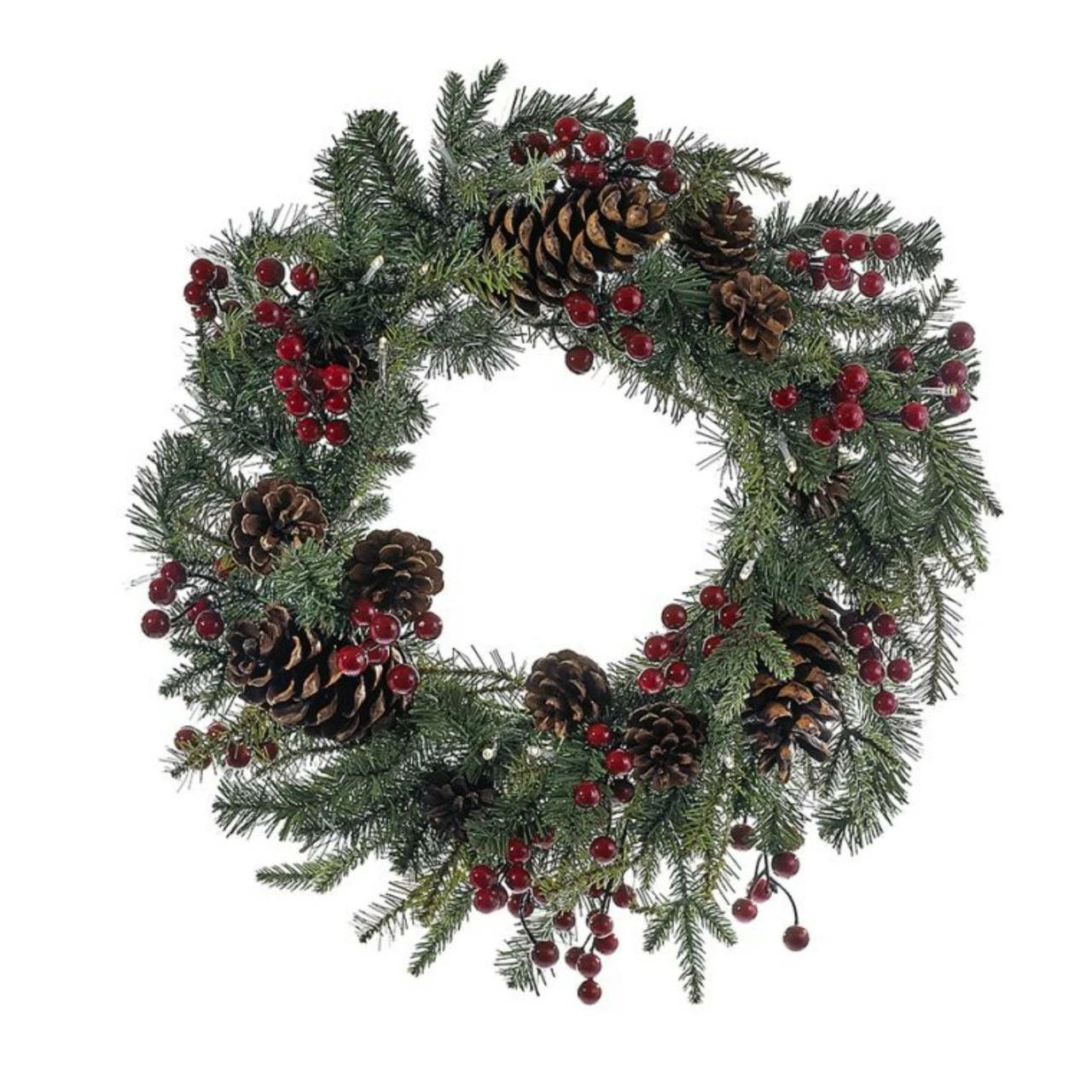CC Christmas Decor 24" Green And Red Pre-Lit LED Berry Pinecone Indoor/Outdoor Wreath 1 CC Christmas Decor 24" Green And Red Pre-Lit LED Berry Pinecone Indoor/Outdoor Wreath