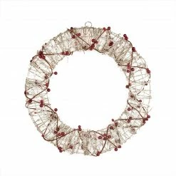 Northlight Pre-Lit Champagne Gold Glittered Rattan Berry Artificial Christmas Wreath - 18-Inch, Clear Lights