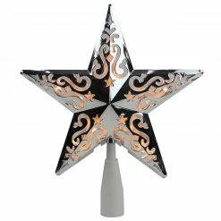 Northlight 8.5" Lighted Silver Scroll Star Christmas Tree Topper - Clear Lights