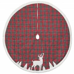Dyno 48" Red And Black Plaid Reindeer Christmas Tree Skirt