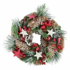 Northlight Apples And Stars With Pine Cones Artificial Christmas Wreath, 10-Inch, Unlit