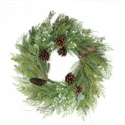 Arett Sales Cedar Pine Cone And Juniper Berry Artificial Christmas Wreath - 24-Inch, Unlit