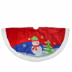Dyno 48" Red Fleece Christmas Snowman Winter Tree Skirt With White Faux Fur Trim