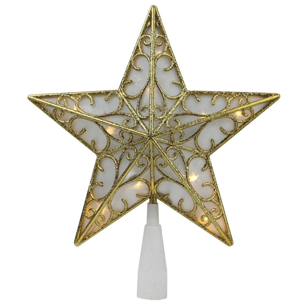 Northlight 9" Gold And White Glittered Star LED Christmas Tree Topper - Warm White Lights 1 Northlight 9" Gold And White Glittered Star LED Christmas Tree Topper - Warm White Lights