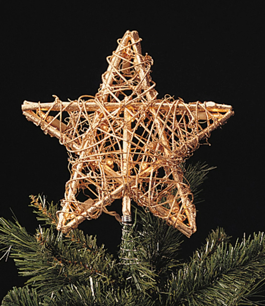 Kurt Adler 11" Gold Glittered Rattan 3D Star Christmas Tree Topper - Clear Lights 1 Kurt Adler 11" Gold Glittered Rattan 3D Star Christmas Tree Topper - Clear Lights