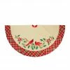 Northlight 48" Beige And Red Embroidered Cardinal Birds Christmas Tree Skirt With Plaid Border