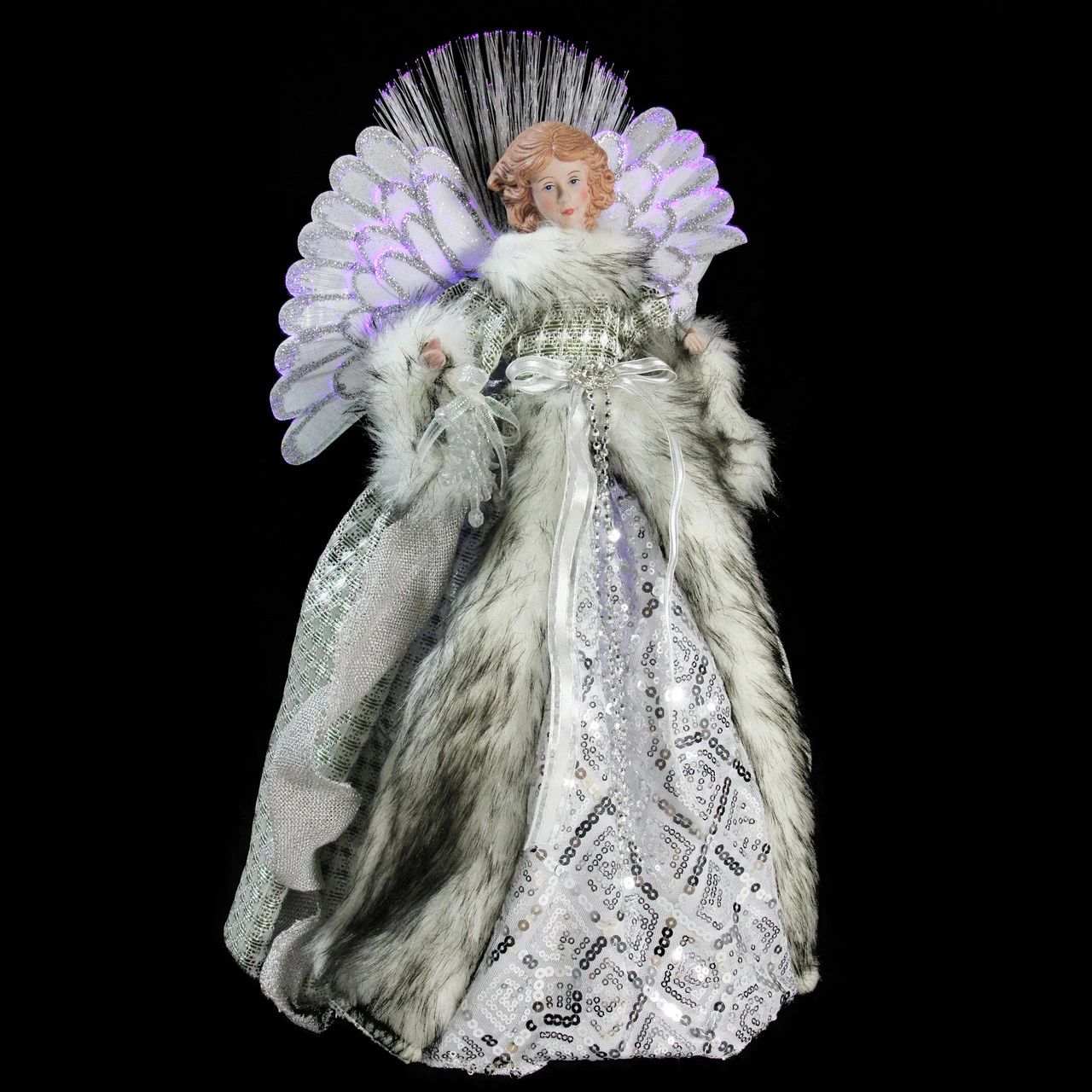 Northlight 16" Lighted Fiber Optic Angel In Silver Gingham Coat Christmas Tree Topper 2 Northlight 16" Lighted Fiber Optic Angel In Silver Gingham Coat Christmas Tree Topper - Image 2