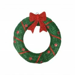 Northlight 18" Lighted Sisal Wreath With Stars And Bow Christmas Outdoor Decoration