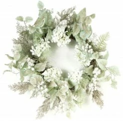 Melrose Green And White Hydrangea Glittered Berry Artificial Christmas Wreath - 24-Inch, Unlit