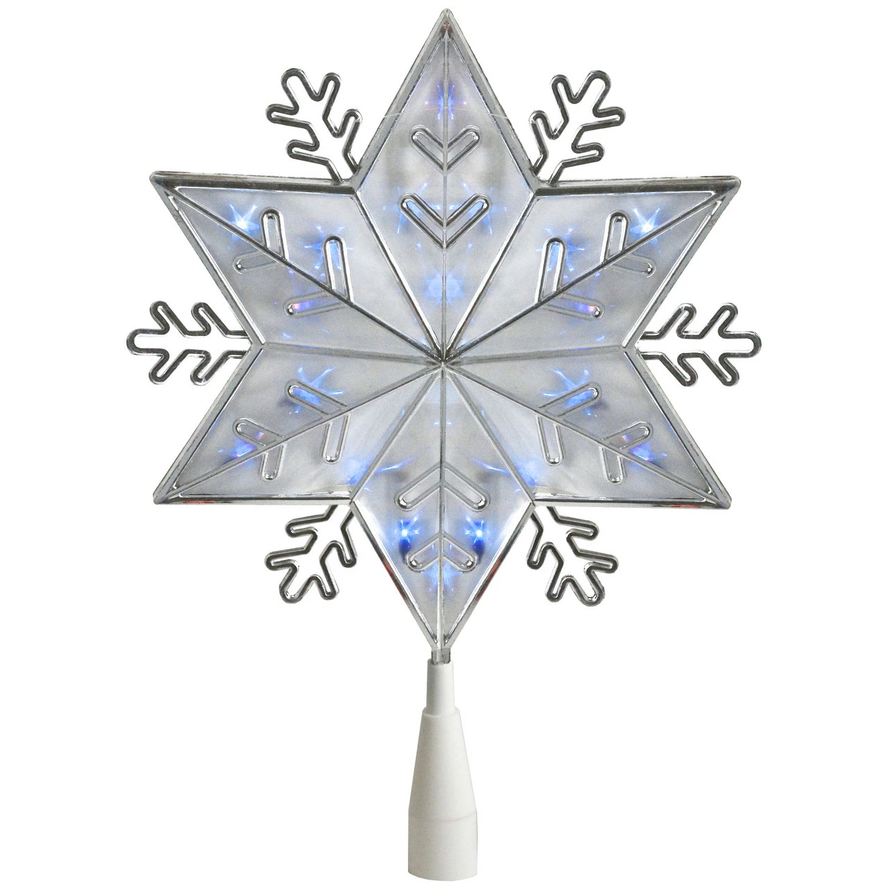 Northlight 10" Lighted Silver Snowflake Christmas Tree Topper - Blue Lights 1 Northlight 10" Lighted Silver Snowflake Christmas Tree Topper - Blue Lights