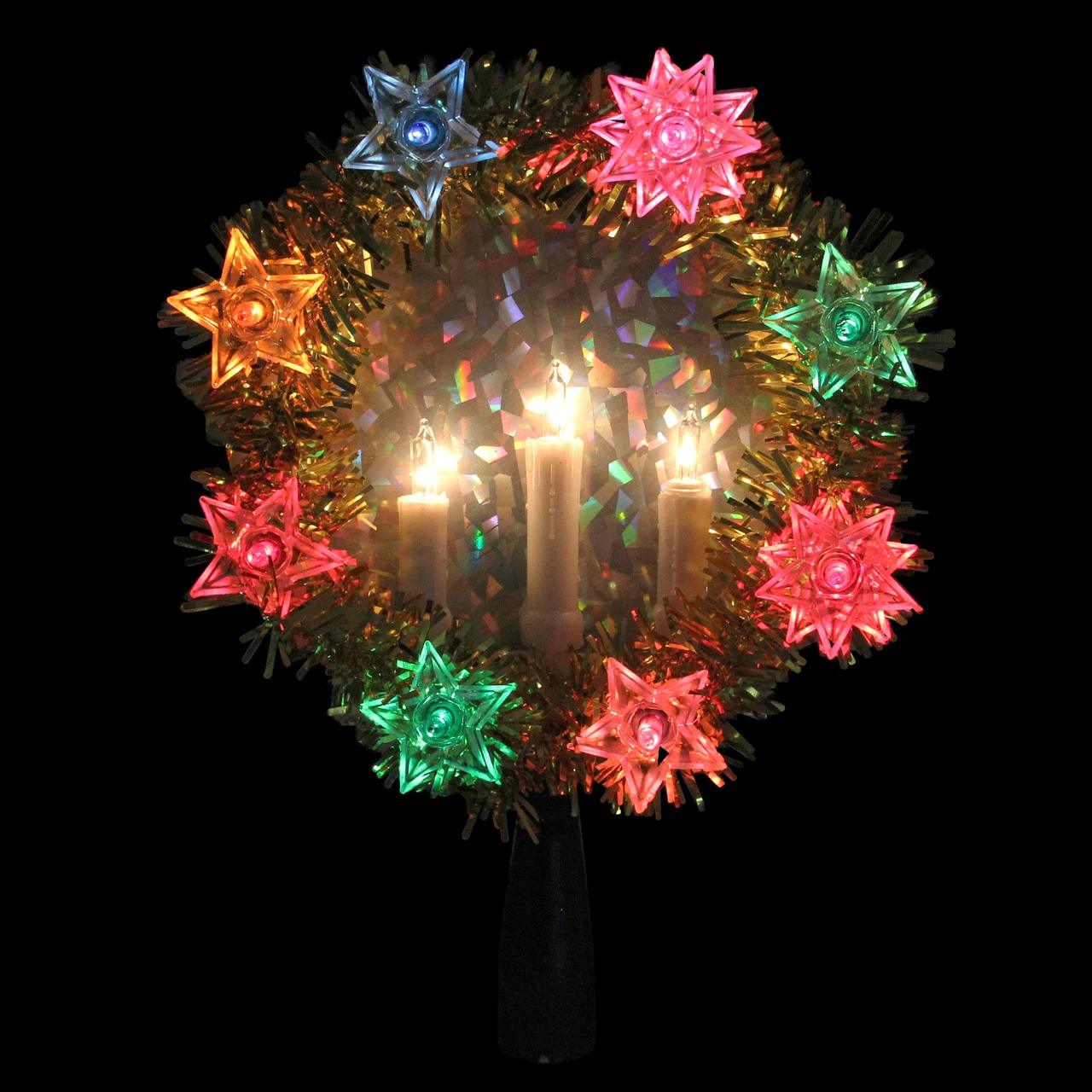 Northlight 7" Lighted Gold Tinsel Wreath With Candles Christmas Tree Topper - Multi Lights 3 Northlight 7" Lighted Gold Tinsel Wreath With Candles Christmas Tree Topper - Multi Lights - Image 3