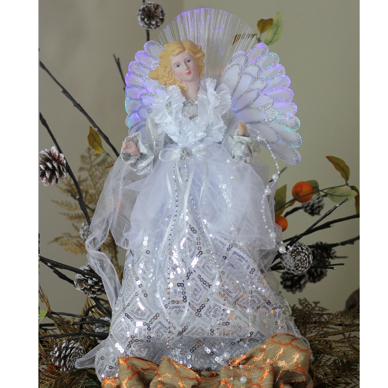 Northlight 16" White And Silver Lighted Angel Sequined Gown Christmas Tree Topper 3 Northlight 16" White And Silver Lighted Angel Sequined Gown Christmas Tree Topper - Image 3