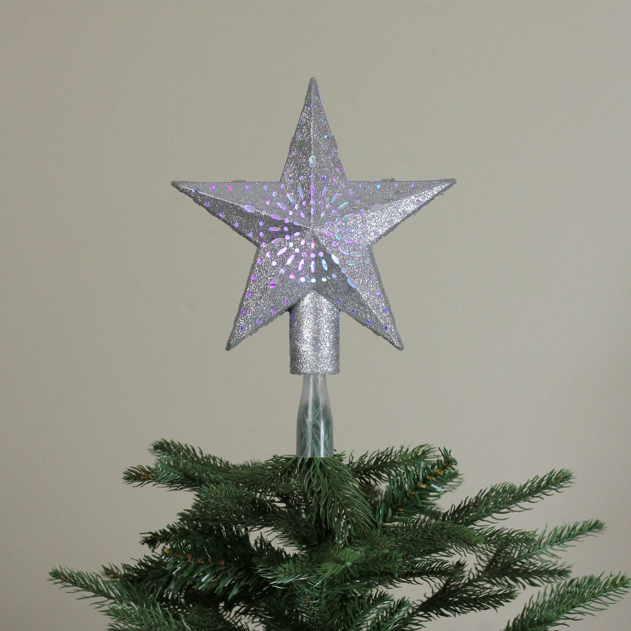 Kurt Adler 9" LED Lighted Sliver Glitter Star Christmas Tree Topper - Multi Lights 3 Kurt Adler 9" LED Lighted Sliver Glitter Star Christmas Tree Topper - Multi Lights - Image 3